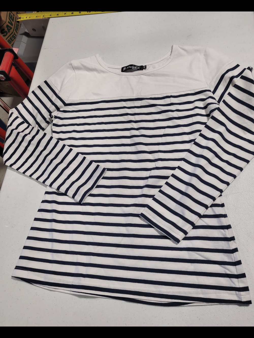 Allegra K Navy & White Striped Long Sleeve Tee